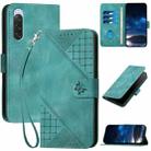 For Sony Xperia 10 V 2023 YX0080 Grid Butterfly Embossed Pattern Flip Leather Phone Case with Lanyard(Light Blue) - 1