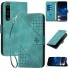 For Sony Xperia 1 IV YX0080 Grid Butterfly Embossed Pattern Flip Leather Phone Case with Lanyard(Light Blue) - 1