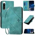 For Sony Xperia 5 IV YX0080 Grid Butterfly Embossed Pattern Flip Leather Phone Case with Lanyard(Light Blue) - 1