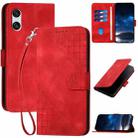 For Sony Xperia 10 VI YX0080 Grid Butterfly Embossed Pattern Flip Leather Phone Case with Lanyard(Red) - 1