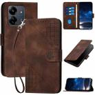 For Redmi 13C YX0080 Grid Butterfly Embossed Pattern Flip Leather Phone Case with Lanyard(Coffee) - 1