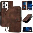 For Redmi 12 5G YX0080 Grid Butterfly Embossed Pattern Flip Leather Phone Case with Lanyard(Coffee) - 1