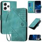 For Redmi 12 5G YX0080 Grid Butterfly Embossed Pattern Flip Leather Phone Case with Lanyard(Light Blue) - 1