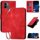 For Redmi A1+ YX0080 Grid Butterfly Embossed Pattern Leather Phone Case with Lanyard(Red) - 1