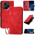 For Redmi 10A YX0080 Grid Butterfly Embossed Pattern Flip Leather Phone Case with Lanyard(Red) - 1