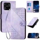 For Redmi 10C YX0080 Grid Butterfly Embossed Pattern Flip Leather Phone Case with Lanyard(Light Purple) - 1