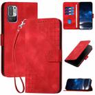 For Redmi Note 10 JE Version YX0080 Grid Butterfly Embossed Pattern Flip Leather Phone Case with Lanyard(Red) - 1