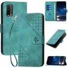 For Redmi 9T YX0080 Grid Butterfly Embossed Pattern Flip Leather Phone Case with Lanyard(Light Blue) - 1