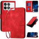 For Redmi K70 YX0080 Grid Butterfly Embossed Pattern Flip Leather Phone Case with Lanyard(Red) - 1