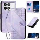 For Redmi K70 YX0080 Grid Butterfly Embossed Pattern Flip Leather Phone Case with Lanyard(Light Purple) - 1