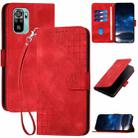 For Redmi Note 10 4G Global YX0080 Grid Butterfly Embossed Pattern Flip Leather Phone Case with Lanyard(Red) - 1