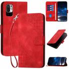 For Redmi Note 10 5G YX0080 Grid Butterfly Embossed Pattern Flip Leather Phone Case with Lanyard(Red) - 1