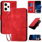 For Redmi Note 12 Pro+ YX0080 Grid Butterfly Embossed Pattern Flip Leather Phone Case with Lanyard(Red) - 1