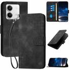 For Redmi Note 13 5G YX0080 Grid Butterfly Embossed Pattern Flip Leather Phone Case with Lanyard(Black) - 1