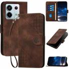 For Redmi Note 13 Pro 5G YX0080 Grid Butterfly Embossed Pattern Flip Leather Phone Case with Lanyard(Coffee) - 1