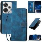 For Redmi Turbo 3 YX0080 Grid Butterfly Embossed Pattern Flip Leather Phone Case with Lanyard(Dark Blue) - 1