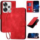 For Redmi Turbo 3 YX0080 Grid Butterfly Embossed Pattern Flip Leather Phone Case with Lanyard(Red) - 1