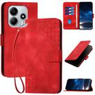 For Redmi Note 14 5G YX0080 Grid Butterfly Embossed Pattern Flip Leather Phone Case with Lanyard(Red) - 1