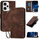 For Redmi Note 12 Turbo / Xiaomi Poco F5 YX0080 Grid Butterfly Embossed Pattern Leather Phone Case with Lanyard(Coffee) - 1
