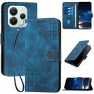 For Redmi Note 14 4G 164.84mm YX0080 Grid Butterfly Embossed Pattern Leather Phone Case with Lanyard(Dark Blue) - 1
