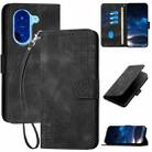 For Redmi A5 4G YX0080 Grid Butterfly Embossed Pattern Leather Phone Case with Lanyard(Black) - 1