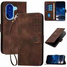 For Redmi A5 4G YX0080 Grid Butterfly Embossed Pattern Leather Phone Case with Lanyard(Coffee) - 1