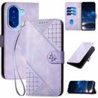 For Redmi A5 4G YX0080 Grid Butterfly Embossed Pattern Leather Phone Case with Lanyard(Light Purple) - 1
