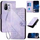 For Xiaomi Mi 11 Pro YX0080 Grid Butterfly Embossed Pattern Flip Leather Phone Case with Lanyard(Light Purple) - 1