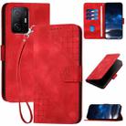 For Xiaomi Mi 11T YX0080 Grid Butterfly Embossed Pattern Flip Leather Phone Case with Lanyard(Red) - 1