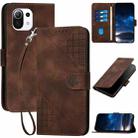 For Xiaomi Mi 11 Lite YX0080 Grid Butterfly Embossed Pattern Flip Leather Phone Case with Lanyard(Coffee) - 1