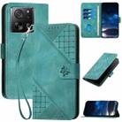 For Xiaomi 13T YX0080 Grid Butterfly Embossed Pattern Flip Leather Phone Case with Lanyard(Light Blue) - 1