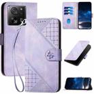 For Xiaomi 13T YX0080 Grid Butterfly Embossed Pattern Flip Leather Phone Case with Lanyard(Light Purple) - 1