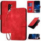 For Xiaomi Pocophone F1 YX0080 Grid Butterfly Embossed Pattern Flip Leather Phone Case with Lanyard(Red) - 1