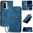 For Xiaomi Poco F3 YX0080 Grid Butterfly Embossed Pattern Flip Leather Phone Case with Lanyard(Dark Blue) - 1