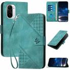 For Xiaomi Poco F3 YX0080 Grid Butterfly Embossed Pattern Flip Leather Phone Case with Lanyard(Light Blue) - 1