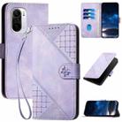 For Xiaomi Poco F3 YX0080 Grid Butterfly Embossed Pattern Flip Leather Phone Case with Lanyard(Light Purple) - 1