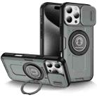 For iPhone 16 Pro Max Sliding Camshield TPU Hybrid PC Magnetic Holder Phone Case(Grey) - 1