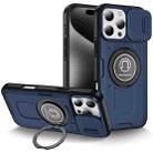 For iPhone 16 Pro Max Sliding Camshield TPU Hybrid PC Magnetic Holder Phone Case(Dark Blue) - 1