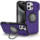 For iPhone 16 Pro Max Sliding Camshield TPU Hybrid PC Magnetic Holder Phone Case(Purple) - 1