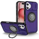 For iPhone 16 Plus Sliding Camshield TPU Hybrid PC Magnetic Holder Phone Case(Purple) - 1