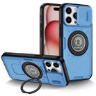 For iPhone 15 Pro Max Sliding Camshield TPU Hybrid PC Magnetic Holder Phone Case(Sky Blue) - 1