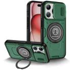 For iPhone 15 Pro Sliding Camshield TPU Hybrid PC Magnetic Holder Phone Case(Dark Green) - 1