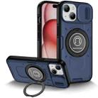 For iPhone 15 Sliding Camshield TPU Hybrid PC Magnetic Holder Phone Case(Dark Blue) - 1