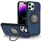 For iPhone 14 Pro Max Sliding Camshield TPU Hybrid PC Magnetic Holder Phone Case(Dark Blue) - 1