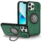 For iPhone 13 Pro Max Sliding Camshield TPU Hybrid PC Magnetic Holder Phone Case(Dark Green) - 1