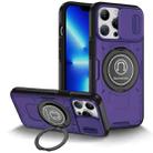 For iPhone 13 Pro Sliding Camshield TPU Hybrid PC Magnetic Holder Phone Case(Purple) - 1