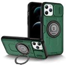 For iPhone 12 Pro Max Sliding Camshield TPU Hybrid PC Magnetic Holder Phone Case(Dark Green) - 1