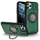 For iPhone 11 Pro Max Sliding Camshield TPU Hybrid PC Magnetic Holder Phone Case(Dark Green) - 1