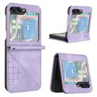 For Samsung Galaxy Z Flip5 YX0080 Grid Butterfly Embossed Pattern Flip Leather Phone Case with Lanyard(Light Purple) - 1