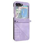 For Samsung Galaxy Z Flip5 YX0080 Grid Butterfly Embossed Pattern Flip Leather Phone Case with Lanyard(Light Purple) - 2